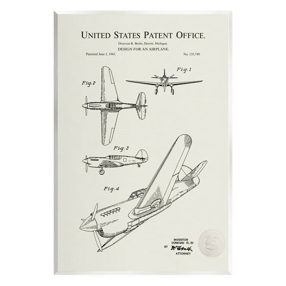 Stupell Industries Aircraft Patent Diagram Chart Graphic Art Unframed Art Print Wall Art, Design by Karl Hronek