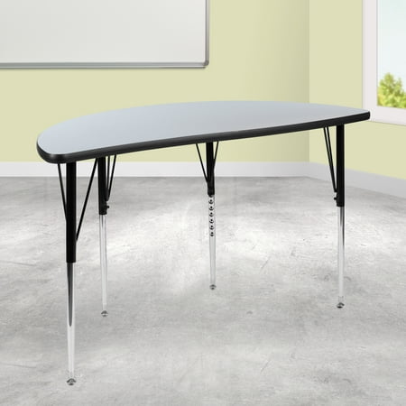 UPC: 0889142515197 | Flash Furniture Wren 47.5 Half Circle Wave Flexible Collaborative Grey Thermal Laminate Activity Table – Standard Height Adjustable Legs