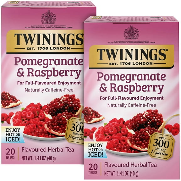 Pomegranate & Raspberry Tea - Naturally Caffeine-Free Herbal Tea Bags Individually Wrapped, 20 Count (Pack Of 2)