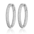 thumbnail image 2 of 925 Sterling Silver 1.5mm Cubic Zirconia CZ Oval Medium Hoop Earrings, 2 of 5