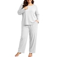 thumbnail image 2 of vdgthytj Plus Size Loungewear Sets for Women Ribbed Long Sleeve Crewneck Tops Straight Leg Pants Fall Sleepwear 2 Piece Outfits(X-Large,White), 2 of 9