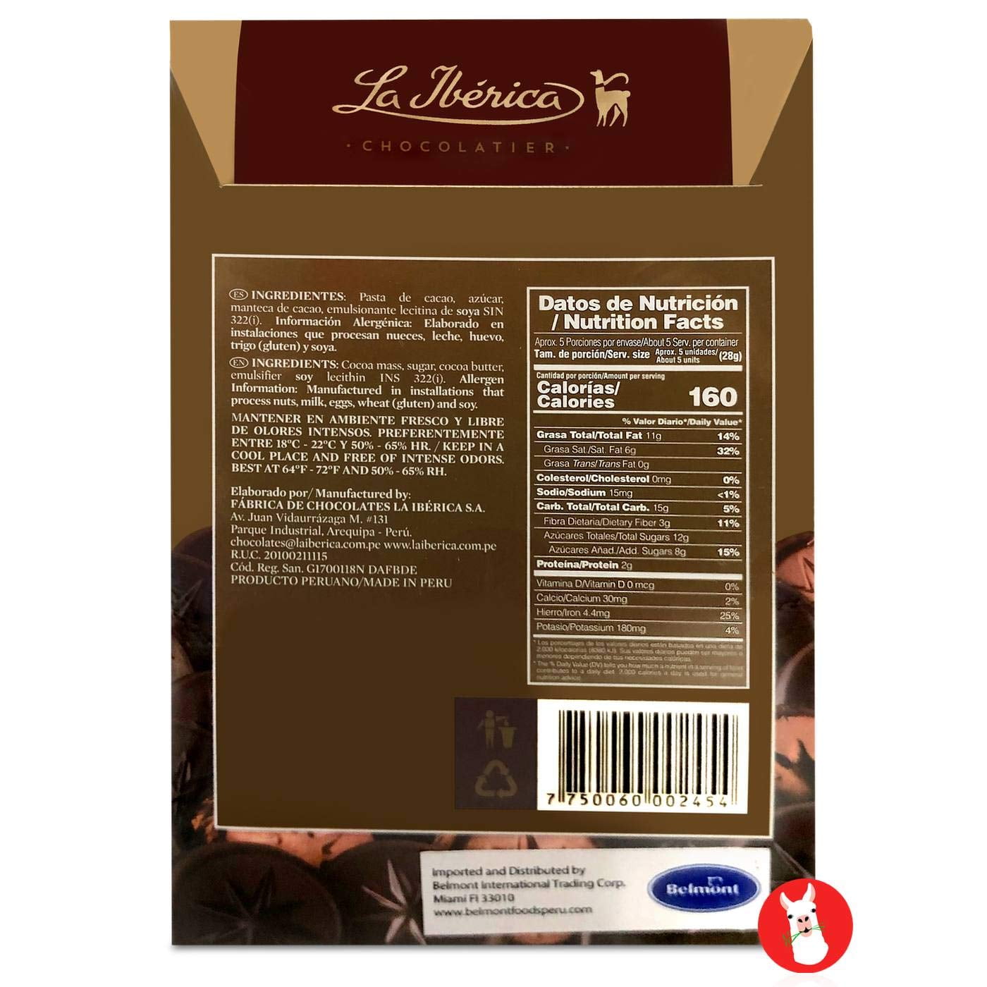 La Iberica Pastillas de Chocolate Negro 70% Cacao Peruano 5.3 oz | Dark Chocolate 70% Peruvian Cocoa Pastilles 3 Pack