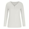 thumbnail image 2 of Pejock Women's Long Sleeve V Neck Ribbed Knit Button T Shirts Henley Solid Color Plus Size Spring Fall Tops White S (US Size:4), 2 of 4