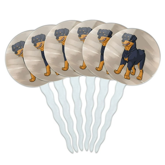 Rottweiler Dog Pet Cupcake Picks Toppers - Set of 6