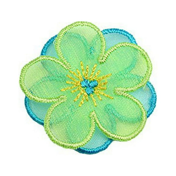Altotux 1.5" Blue Yellow Green 2 Layered Flower Iron On Applique Motif Patch