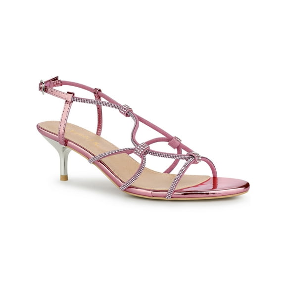 Unique Bargains Women's Rhinestone Strap Slingback Kitten Heel Sandals Pink (Size 7)