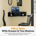 thumbnail image 6 of Basicwise Wall Mounted Folding Desk with Drawer and Two Shelves - Fold Down Floating Desk for Small Spaces, Writing Table, Laptop Workstation, Space Saving, Easy Assembly, 33 x 23.5 x 7 in, Black, 6 of 7