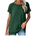thumbnail image 2 of SDNall Summer T-Shirt for Women Solid Color Short Sleeve Casual Round Neck Side Split Fashion T-Shirt Short Sleeve Round Neck T-Shirt (Green,Sizes:S-2XL), 2 of 9