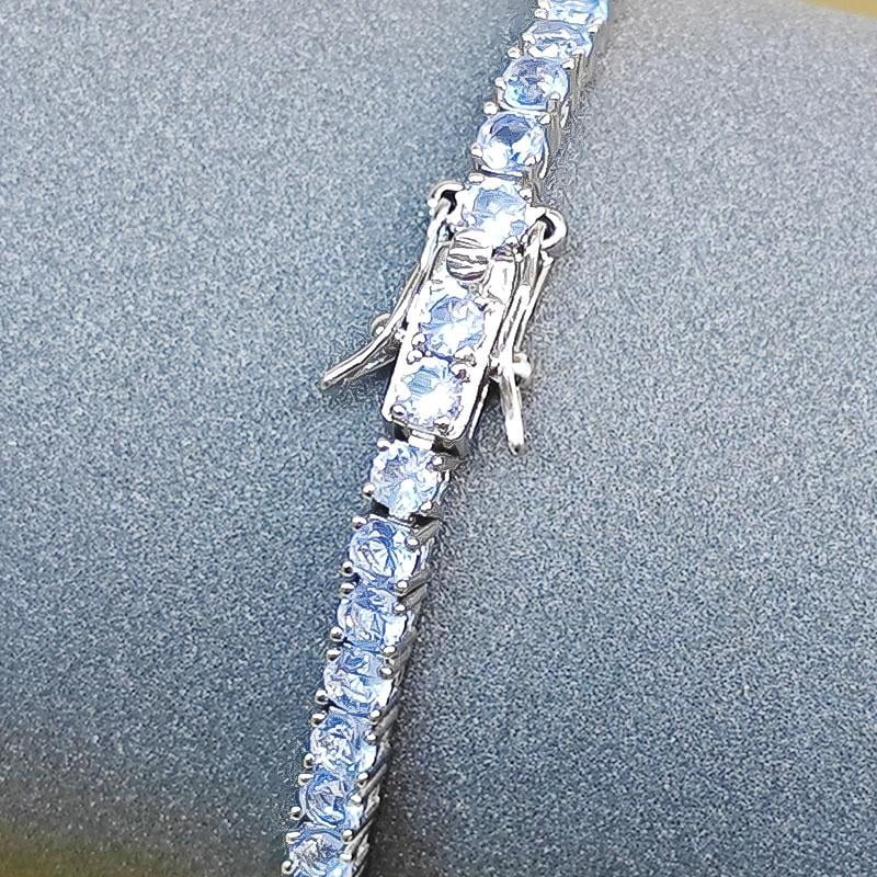 KIJ 14K White Gold Plated 3mm Round Cut Tanzanite Tennis Bracelet Jewelry Valentine's Day Gifts for Men Women