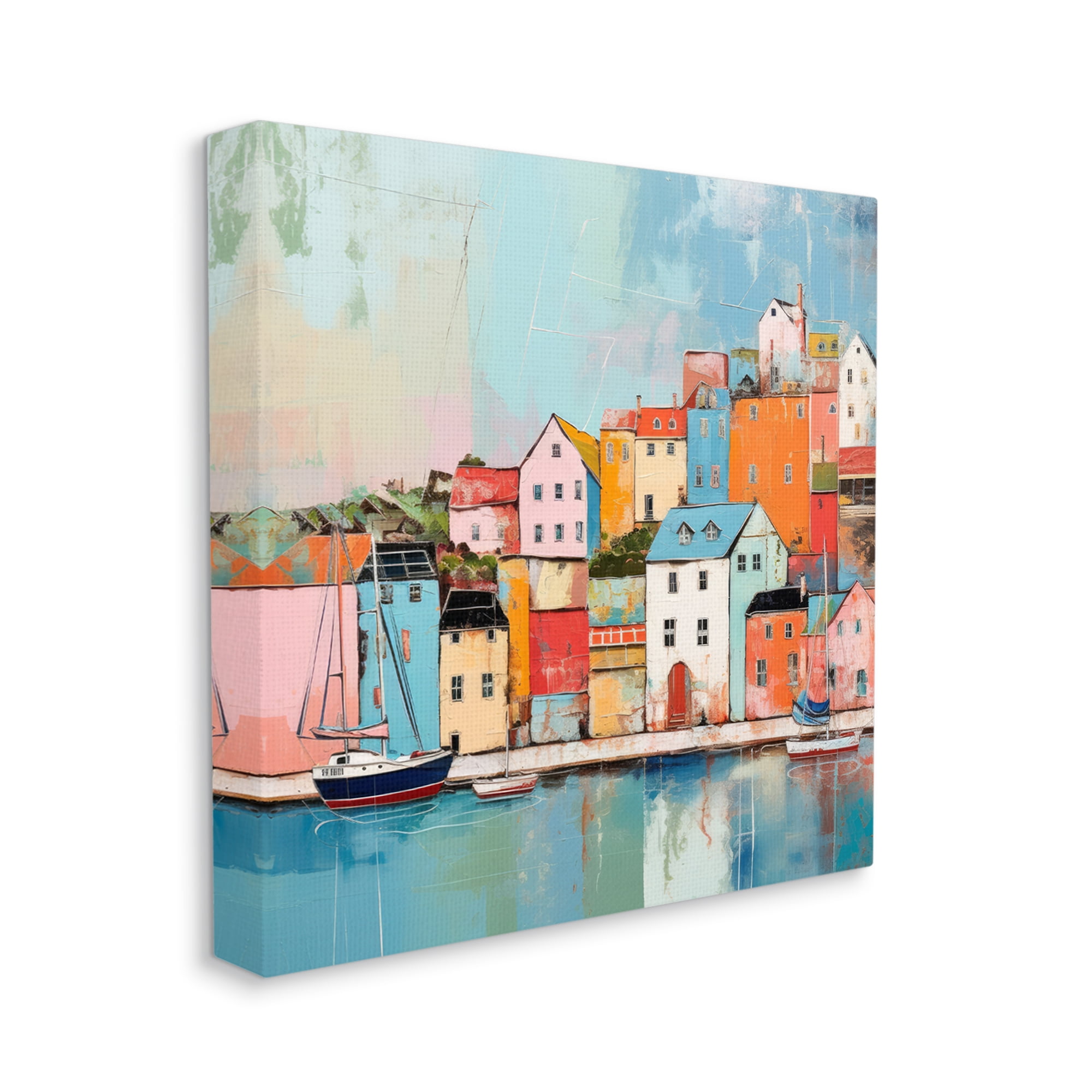 Stupell Industries Seaside Town Landscape Transportation Painting Gallery Wrapped Canvas Art Print Wall Art, 30 x 30