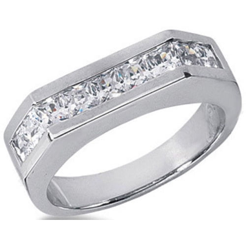 1.08ct Princess Cut 9 Diamond Wedding Anniversary Band, Size 6, Channel Set, 0.12ct each Platinum by