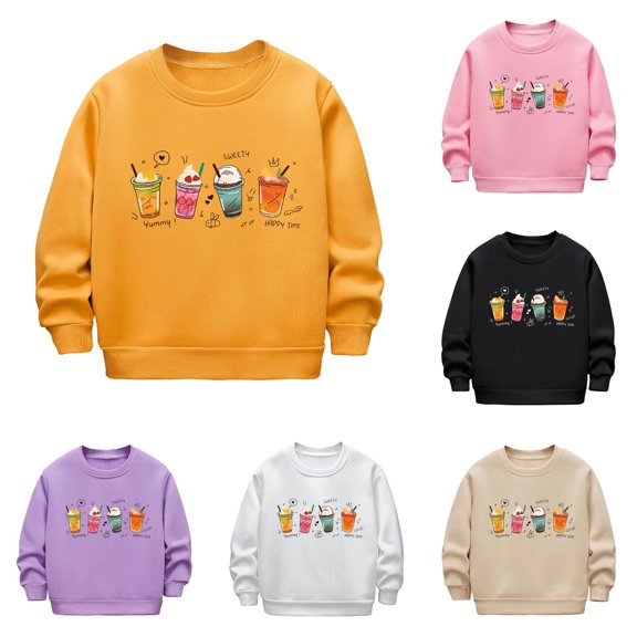 MEZZALL Girls Sweatshirts Autumn Winter Long Sleeve Plus Size Halloween Pumpkin Print Casual Thick Warm Crewneck Children Wear Pullover , Yellow