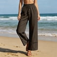 thumbnail image 2 of Womens Wide Leg Linen Pants High Waisted Drawstring Palazzo Casual Summer Beach Pants with Pockets, 2 of 4