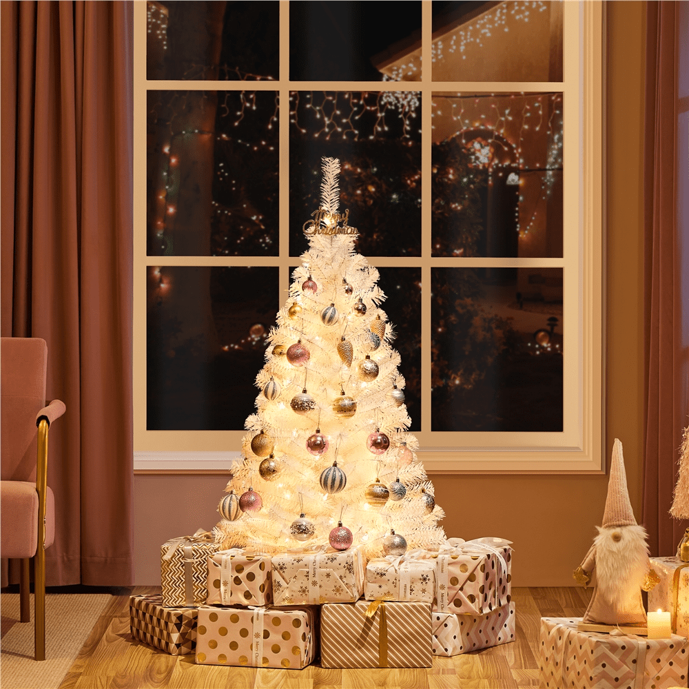 Alden Design 4ft Pre-lit Artificial Christmas Tree with 70 Incandescent Lights, White