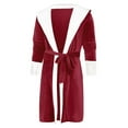 thumbnail image 4 of Rejlun Women Sherpa Robes Solid Color Fuzzy Plush Bathrobe Long Sleeve Sleepwear Plain Dressing Gown Warm Sleeping Fleece Robe Red S, 4 of 5