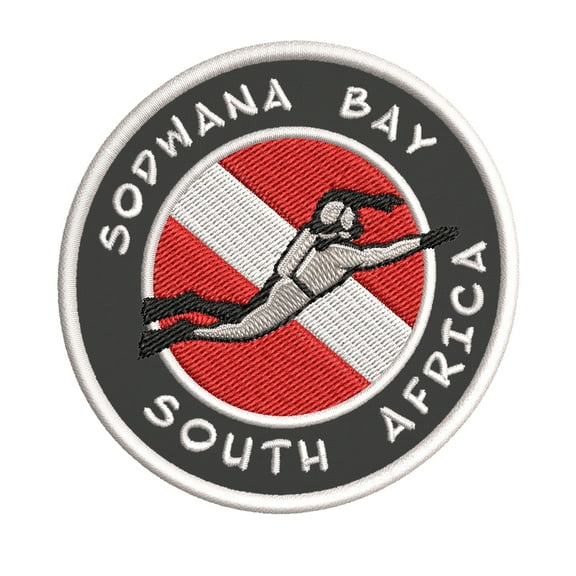 Sodwana Bay, South Africa Scuba Diver Flag 3.5 Inch Iron Or Sew On Embroidered Fabric Badge Patch Ocean Beach, Salt Life Iconic Series