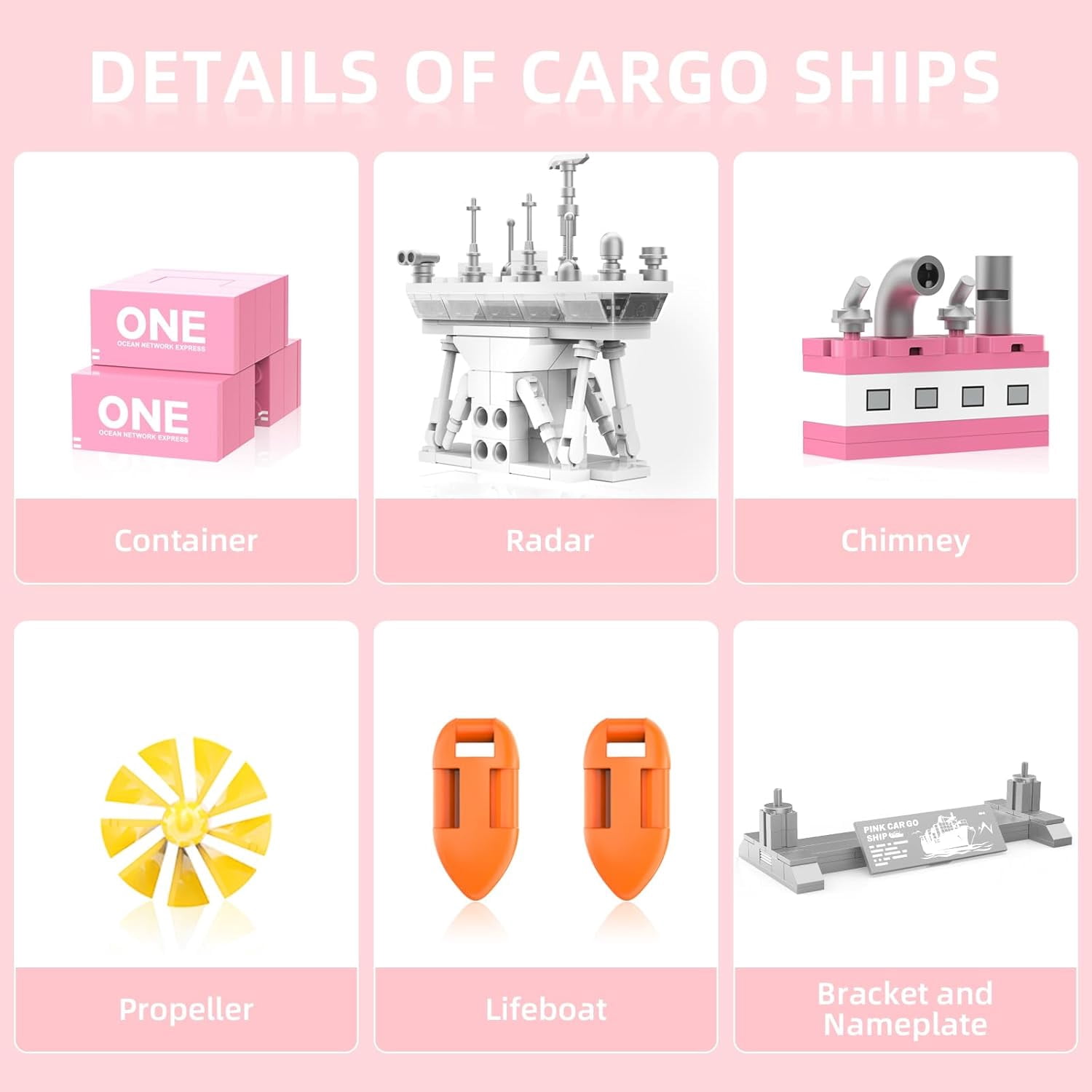 Large Cargo Ship Building Blocks Set with Pink Container, ONE Innovation Vessel Model Kit, City Freight Building Decoration, Shipping Boat Collection, Nautical Enthusiast - 1438PCS