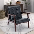 thumbnail image 2 of Bonzy Home Accent Chair Set of 2 Mid Century Modern PU Leather Armchair with Wood Frame for Living Room Bedroom Study Room, Easy Assembly, Black, 2 of 9