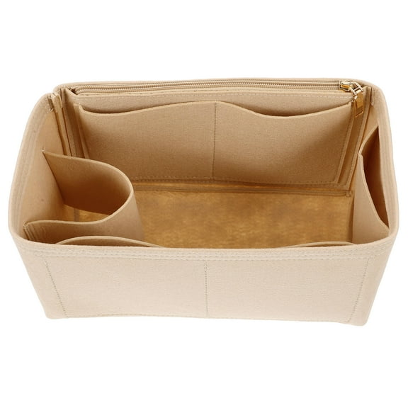 TEHAUX Khaki Felt Makeup Bag Insert Purse Organizer Liner with Multiple Compartments for Travel and Daily Use