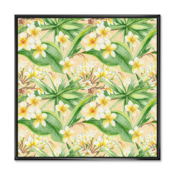 Designart 'Yellow Flowers and Tropical Foliage XIII' Modern Framed Canvas Wall Art Print