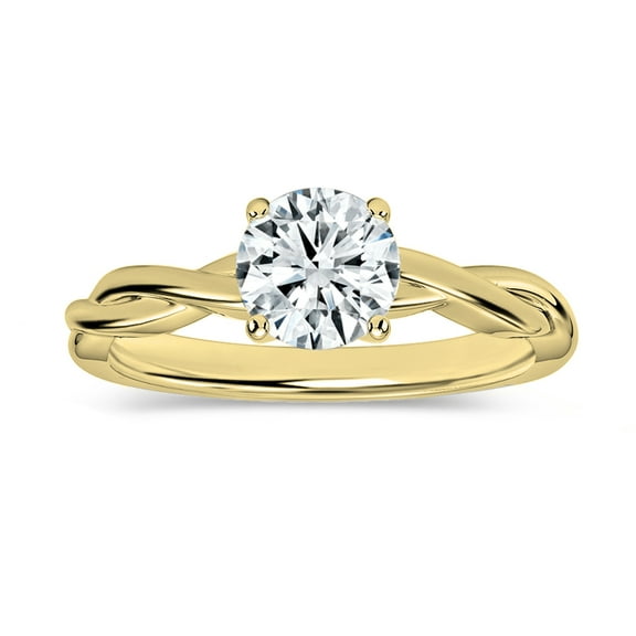 ALLORYA IGI Certified 0.75 Carat Round Lab Grown White Diamond Solitaire Intertwined Strands Engagement Ring for Women in 10K Solid Yellow Gold, Size 9