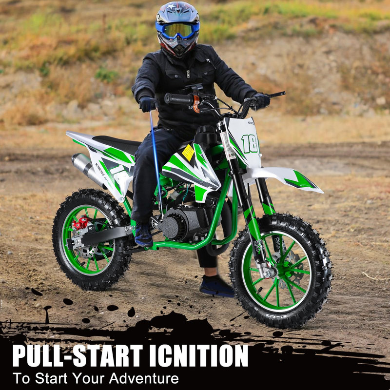 Floseru 49cc 2-Stroke Pro-Level Kids Dirt Bike | 220LBS Heavy Duty Gas Motorcycle w/Hydraulic Disc Brakes & Suspension | 25MPH Off-Road Beast | CPC Motocross Bike with 3X Durable Alloy Frame