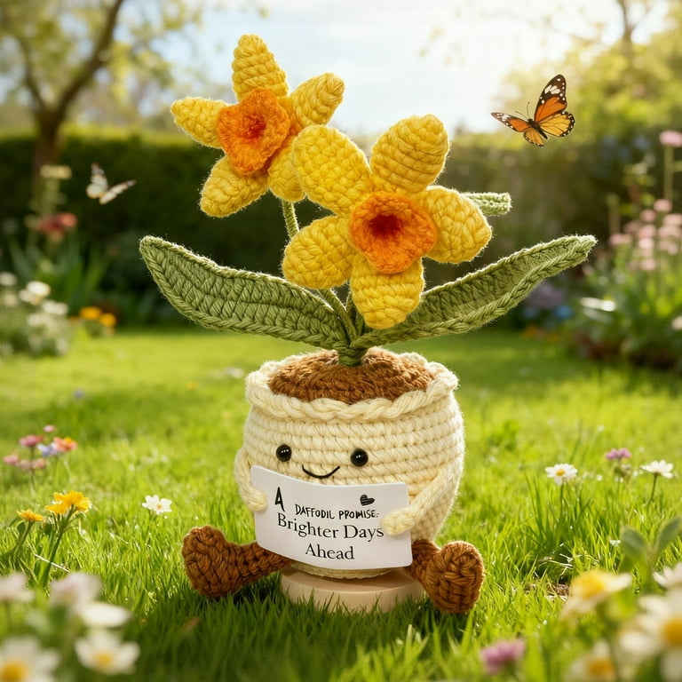 Emotional Support Crochet Dolls, Magnetic Daffodil with Base