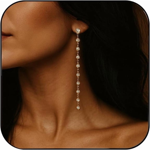Dainty CZ Long Chain Duster Earrings Dangling Bridesmaid Gift Statement Round Gold Threader Drop Earrings Wedding Jewelry[d602]