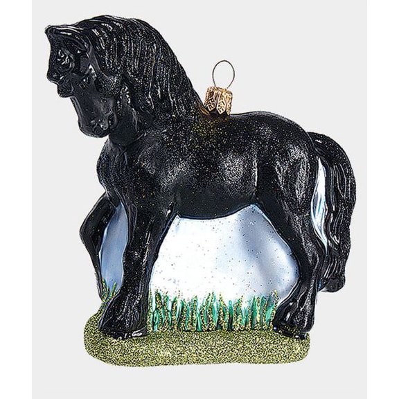 Black Stallion Horse Polish Mouth Blown Glass Christmas Ornament