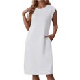 thumbnail image 1 of Youmylove Robe de Plage de Vacances pour Femmes Mode Sans Manches Col Rond avec Poches et Fentes Latérales Collection Printemps Été Robe Longue Fluide, 1 of 5