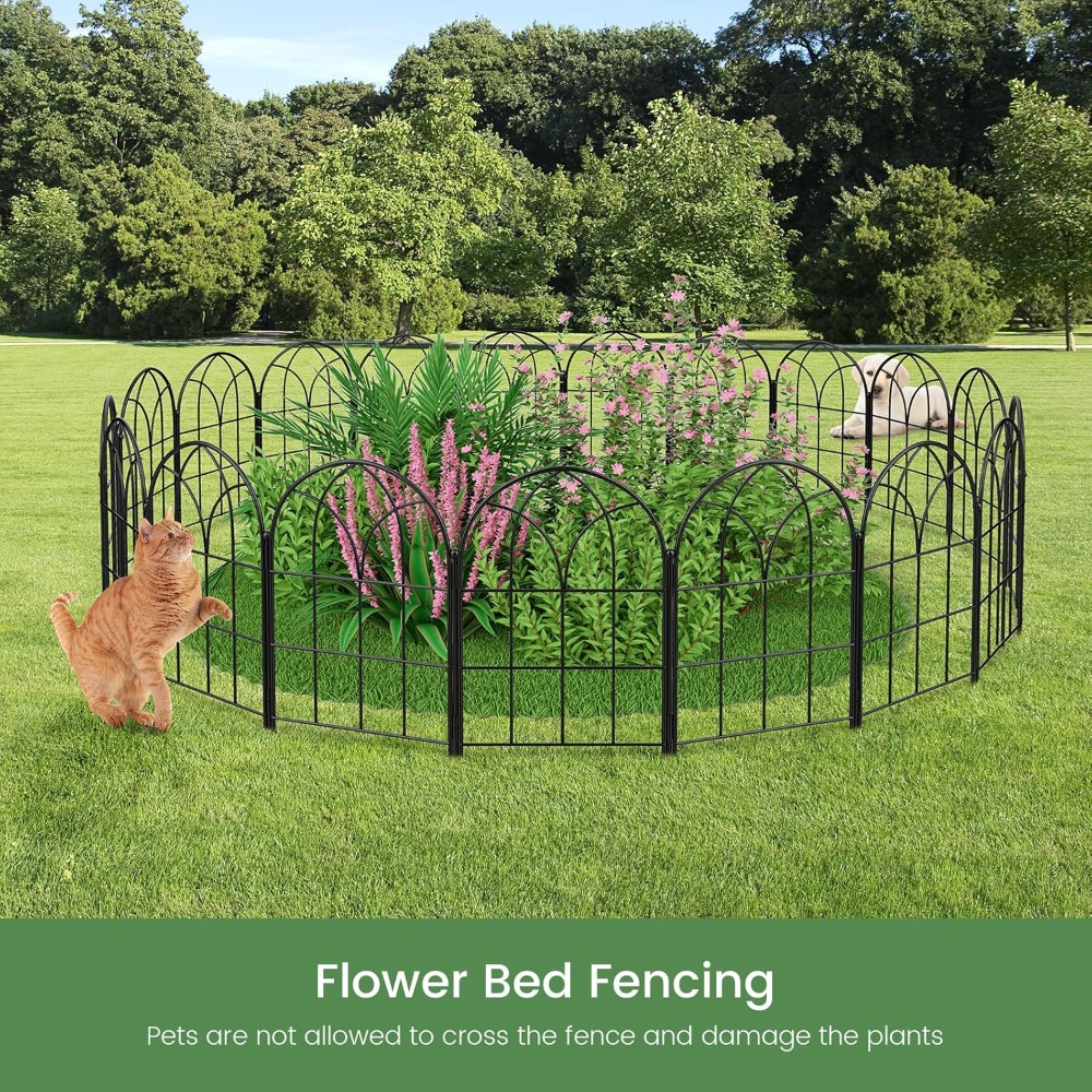 Small 12.55"*16.53" Decorative Garden Fencing Border, No Dig Fences Barrier, Black Metal Fence, Garden Edging Fence Panel, Dog Fence Outdoor for Yard, Flower Bed (6 Pcs)