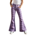 thumbnail image 3 of MuXiKeJi Clothes Girls Plaid Flare Pants High Waist Relax Fit Active Dance Bell Bottoms with Pockets School Uniform Pants for Kids 15-16 Years, 3 of 6