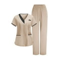 thumbnail image 3 of Pxxlle Womens Scrub Sets with 5 Pocket Plus Size Short Sleeve V Neck Tops and Elastic Waistband Pants Plain Color Nurse Uniform Khaki XL, 3 of 10