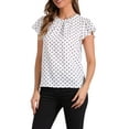 thumbnail image 4 of INSPIRE CHIC Polka Dots Tops for Women's Round Pleated Neck Puff Sleeve Casual Office Blouse XL White, 4 of 6