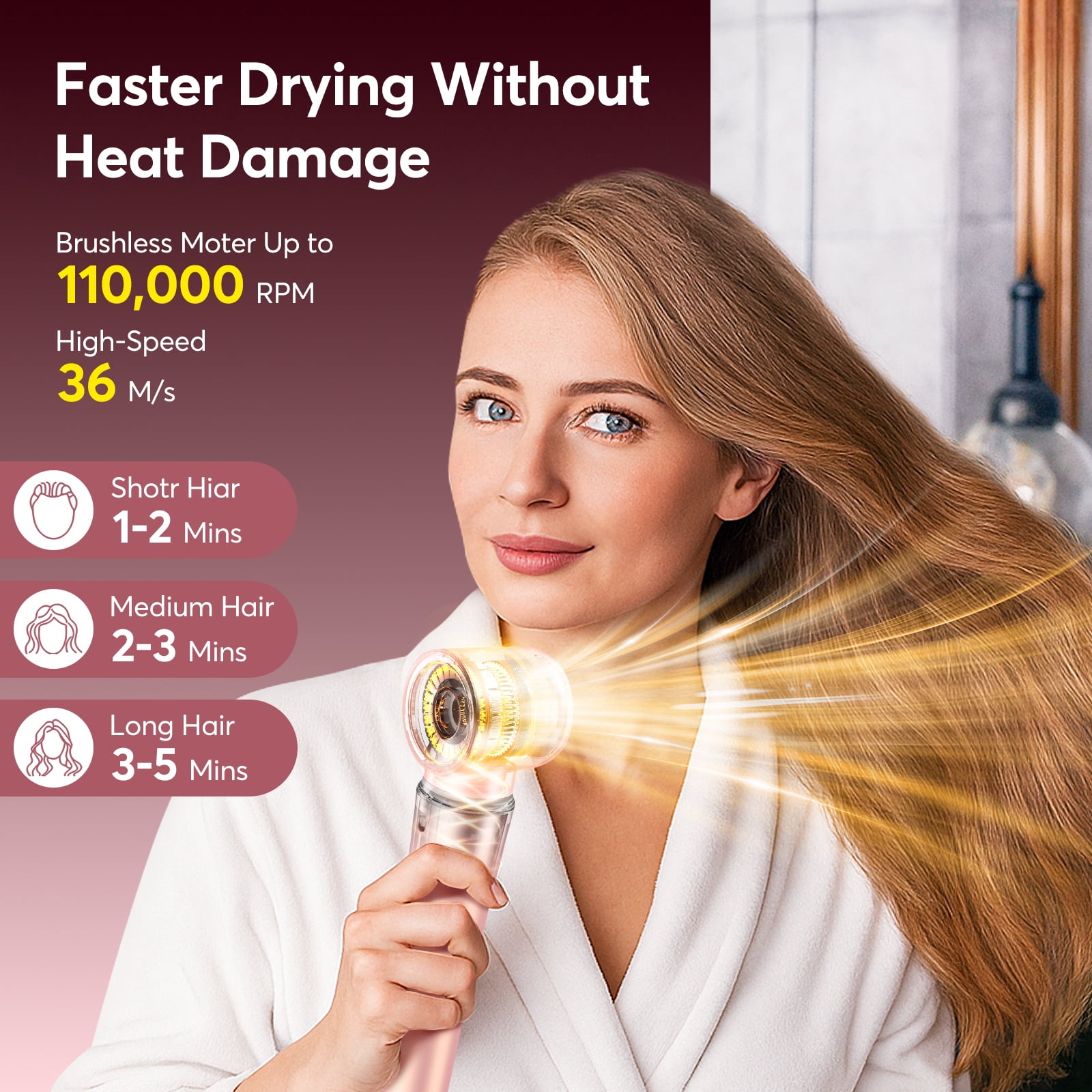 5 in 1 Hair Dryer Brush with Travel Bag - Bopcal Air Styler for Hair, High-Speed Hair Dryer for Multiple Styling, Fast Drying,No Heat Damage，Pink
