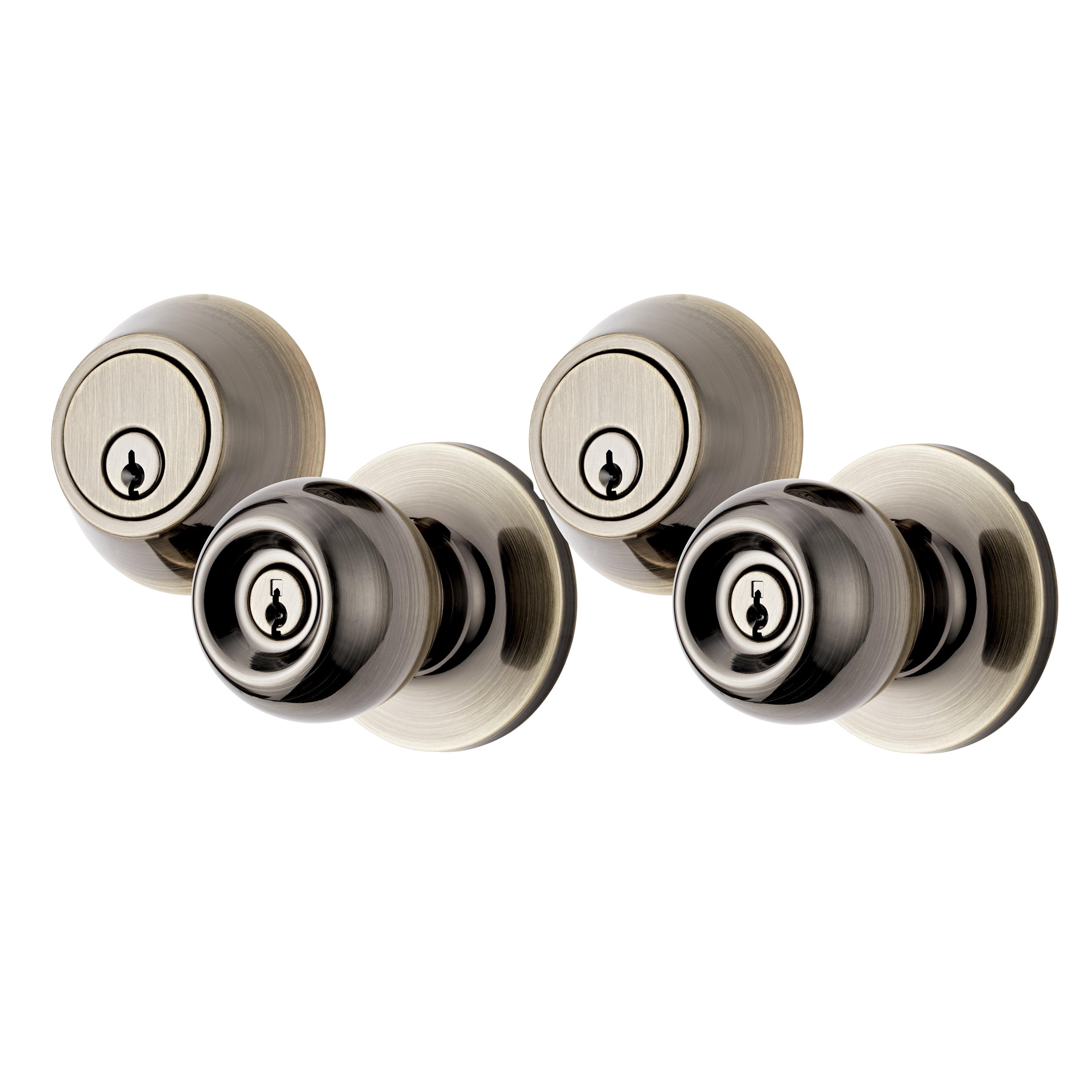 Hyper Tough Ball Combo Twin Pack Antique Brass (2 Entry Doorknobs + 2 Deadbolt Locks)