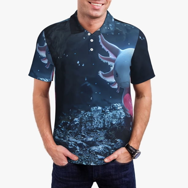 Fotbe Heart Axolotl Camiseta Polo de Golf para Hombre con Estampado – Camisa Deportiva Transpirable con Cuello Abotonado-Large