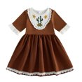 thumbnail image 4 of HNMKIU Halloween for Girls Western Boho Dress, Short Sleeve Lace Cactus Embroidery Brown Swing Dress, Casual Back to School Party Outfit for Toddler Kids Brown - 9-10 Years, 4 of 4