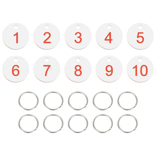 10PCS Number Tags 1-10, Number Key Tags Plastic Numbered Tags Key Tags Keychain with Key Rings for Organizer Field Sales Hangers Clothes Labels ID Tag, White