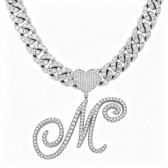 DESIGNICE Initial Necklaces Silver Cuban Link Chain for Women Iced Out Chain with Heart Letter Pendants Custom Chain Name Necklace Hip Hop Jewelry Gift,Personalized Name Necklace