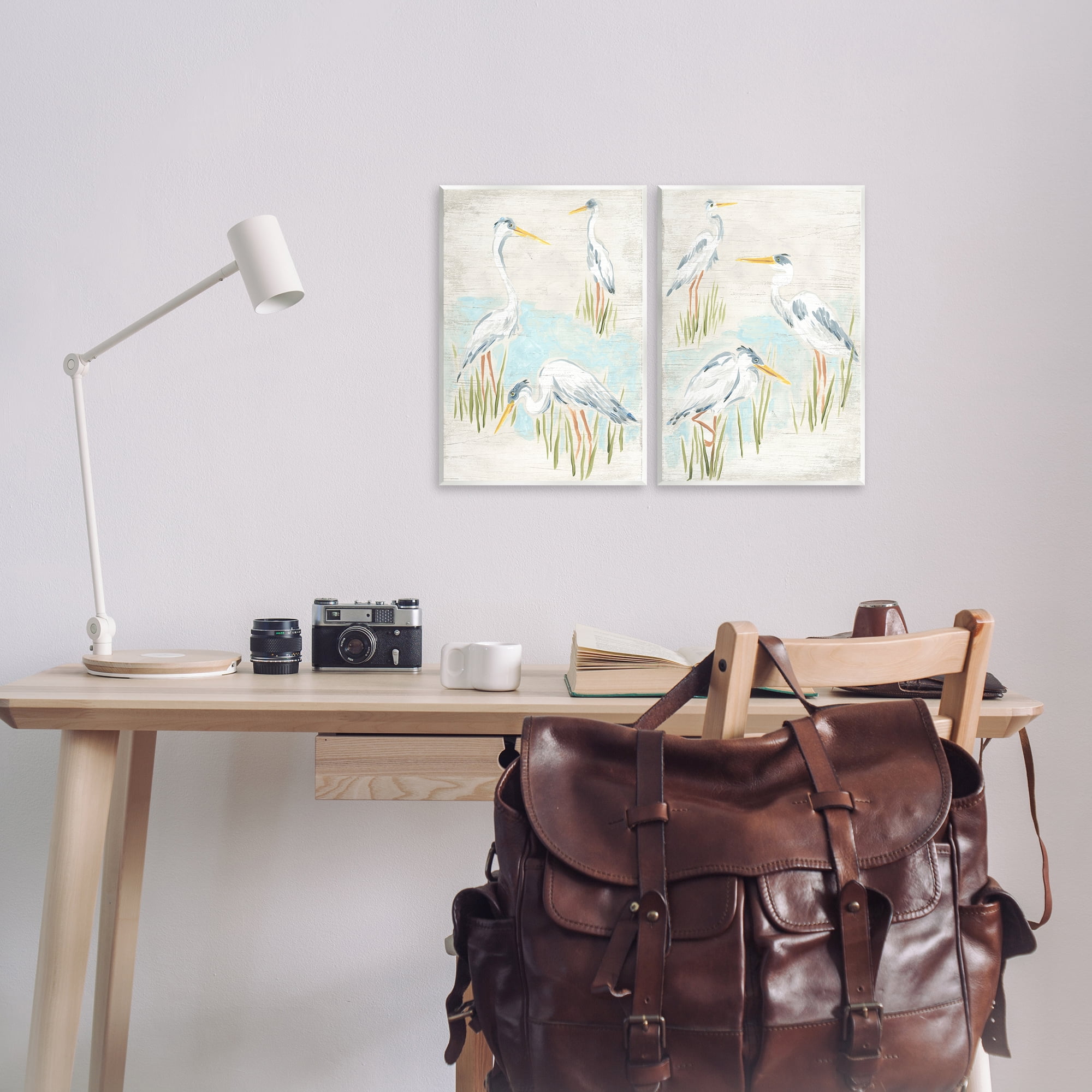 Stupell Industries Cranes in Marsh Pond Animals Painting Unframed Art Print Wall Art, 11 x 14, Set of 2