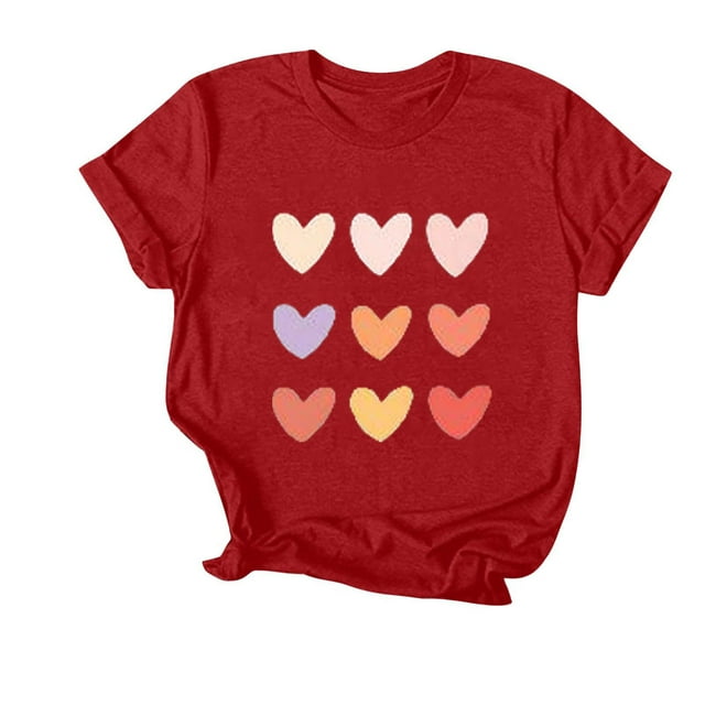 Camiseta de Manga Corta de Cuello Redondo Impresa para las Mujeres Día de San Valentín, Mezcla Ligera de Poliéster para Primavera Verano Otoño