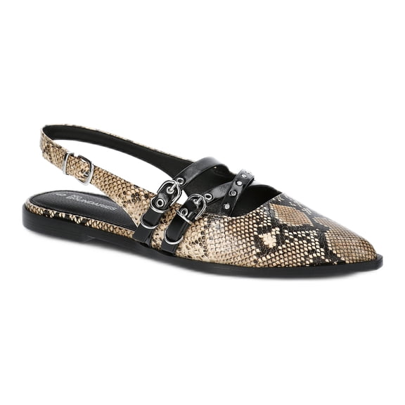No Boundaries Women's Faux Leather Strappy Moto Flats