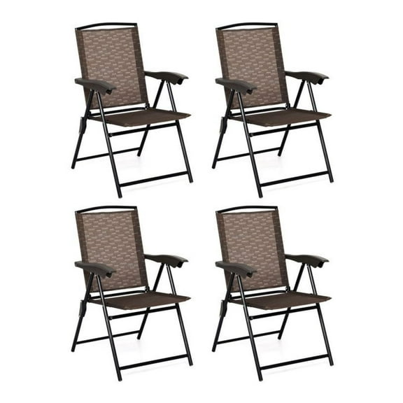 FASCK 4-Piece Folding Dining Chairs, Smooth Armrests & Sling Back Patio Chairs, Stackable Outdoor Seating for Garden, Cafe, Bistro, Party