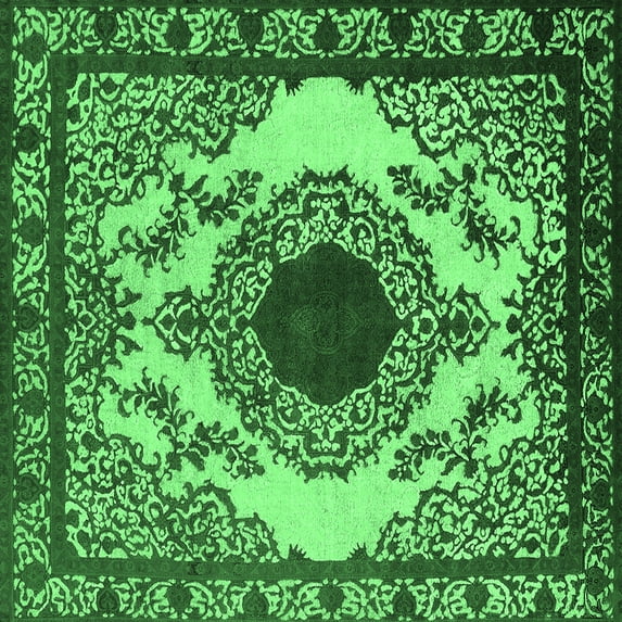 Ahgly Company Indoor Square Oriental Emerald Green Industrial Area Rugs, 6' Square