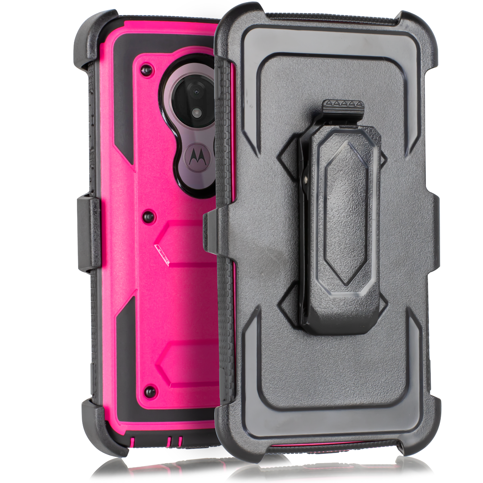 Value Pack ! for T-Mobile Revvlry+ Plus Case, Shockproof Full Body Protective Case Cover with Kickstand and Belt Swivel Clip Compatible with Motorola Moto G7 / Moto G7 Plus case Phone Case 360° (Pink) - image 3 of 4