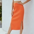 thumbnail image 3 of Jdlsppl Women's High Waist Pencil Skirt Side Splits SlitsMidi Straight Skirt Sexy Fitted Knit Holiday Elastic Sheath Skirt Orange Medium, 3 of 4
