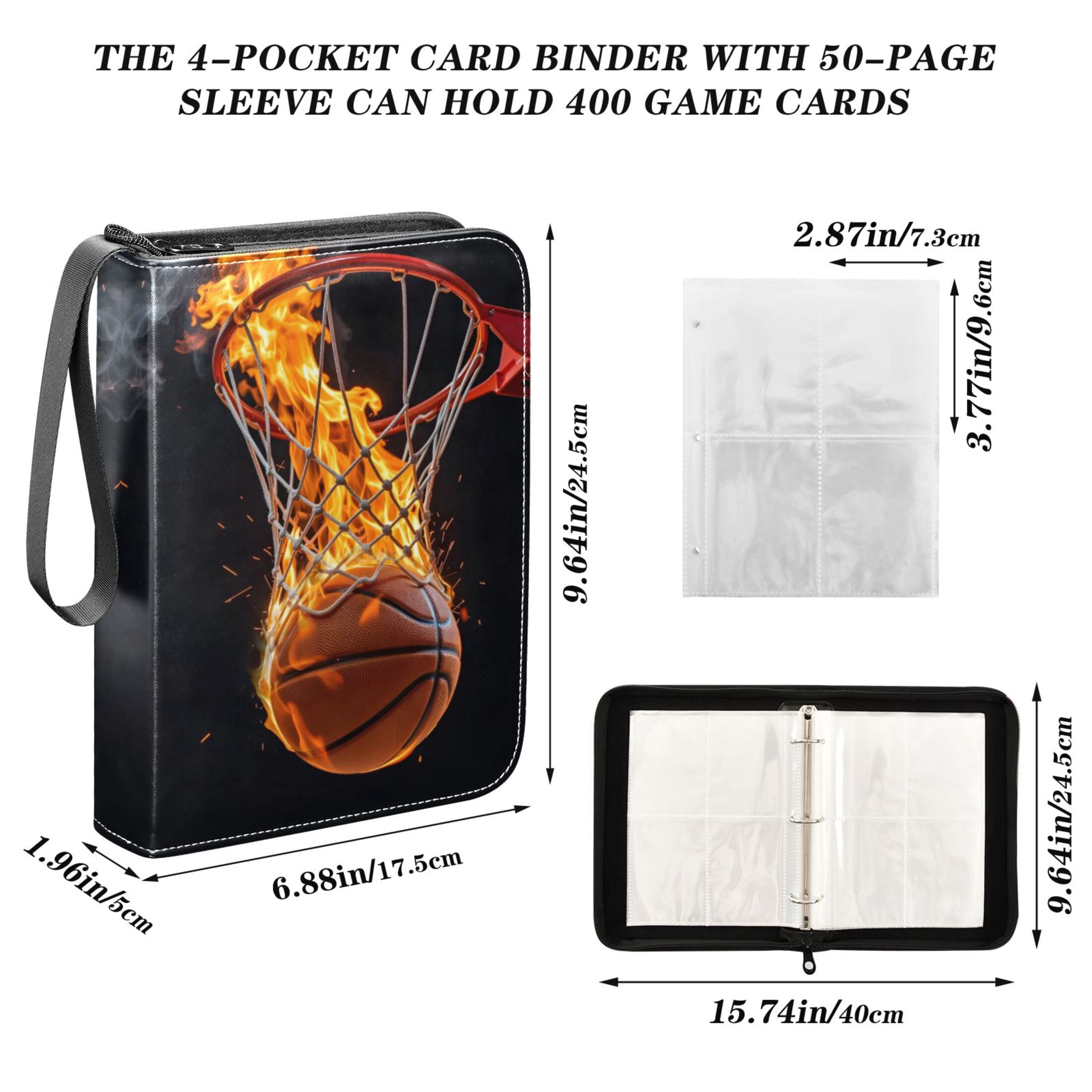 ALAZA A Basketball Fire Trading Card Binder 4 Pocket Cards Collection Album 400 Folder Holder
