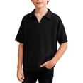 thumbnail image 2 of AJTQTH Waffle Knit T-Shirts for Kids Boys Lightweight Casual Summer Short Sleeve V Neck Basic Solid Color Athetic Tees School Fashion Collared Henley Tshirt Tops Black 7-8 Years, 2 of 8