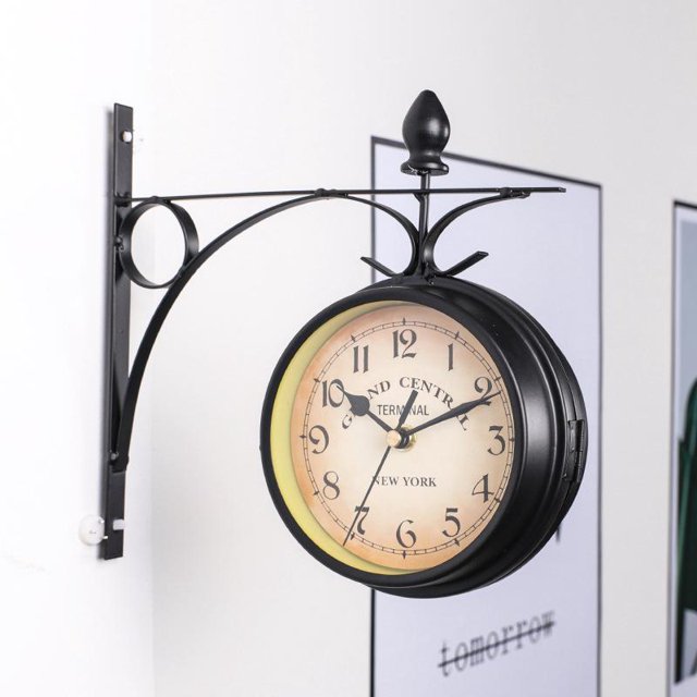 Reloj de estación de doble cara XLBLY jardín montaje en pared negro